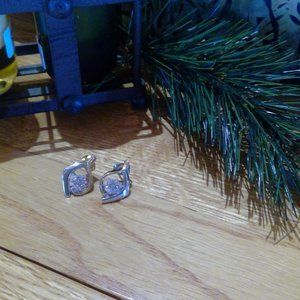 Two-tone (gold, silver) stone earrings